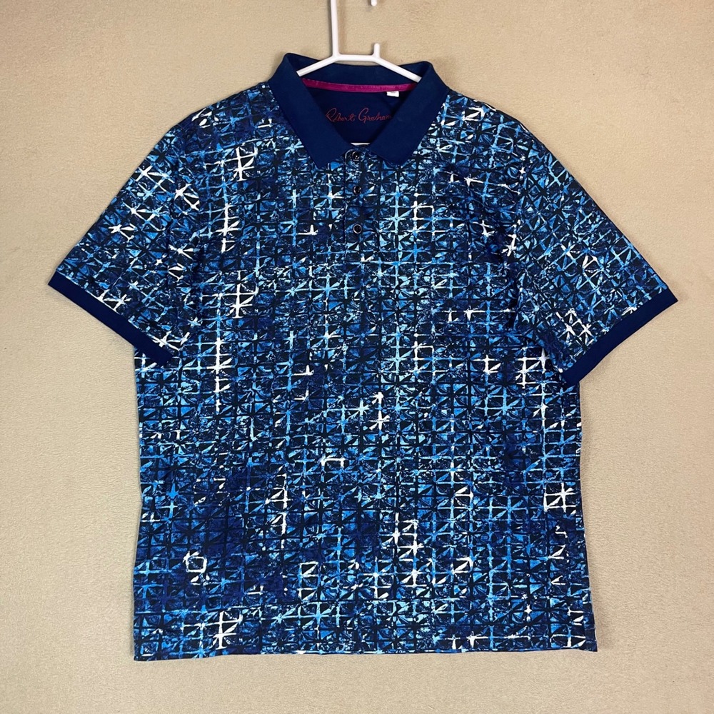 Robert Graham Men's XL Classic Fit Blue Geometric Print Polo Shirt‎